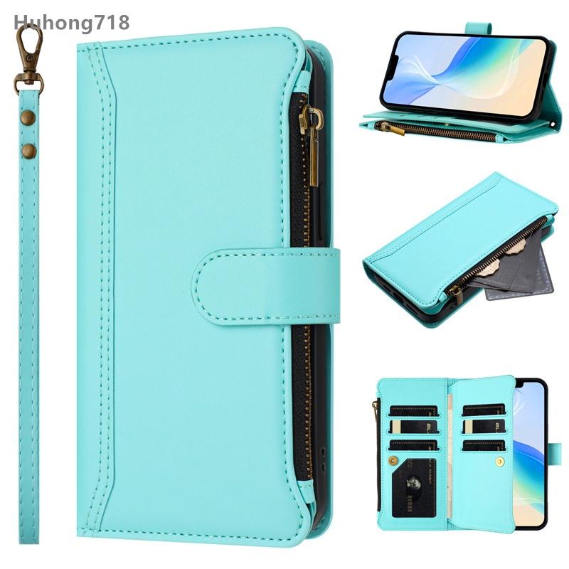 Reißverschluss Lederhülle für Blackview A52 Pro A53 Wave 6C 8C Oscal Flat 2 1C 2C Tiger 12 13 Moderne Farbe 8 Shark 9 5G Brieftaschenhülle Blackview Oscal Flat 2/2C mintgrün