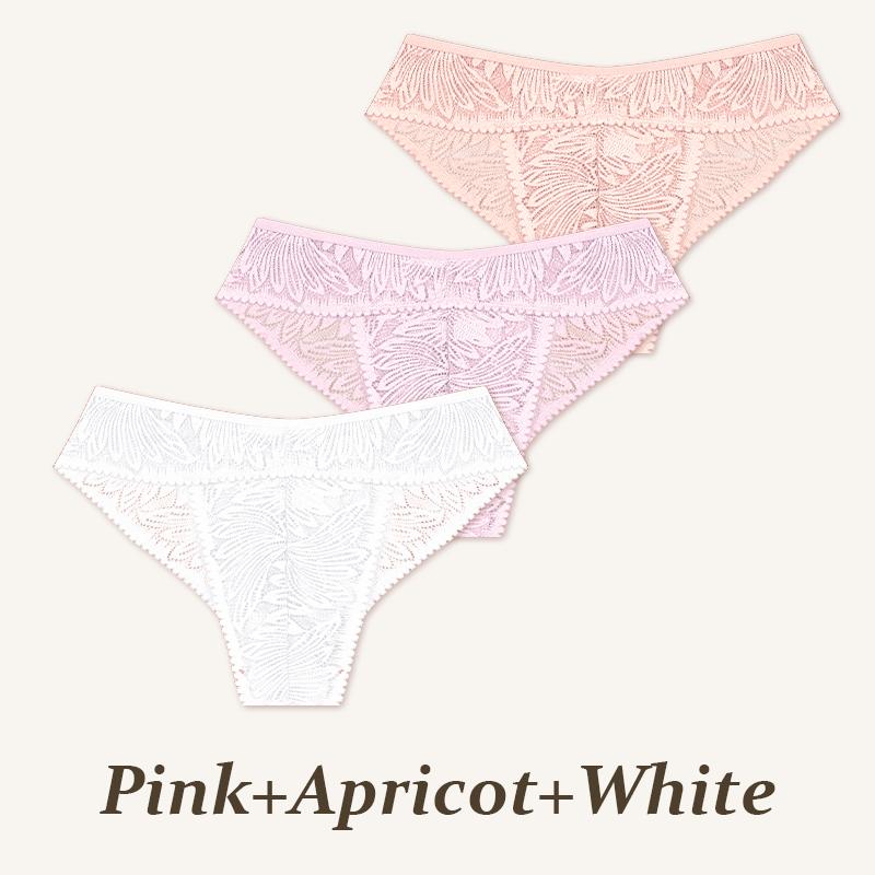 3 Stück/Set Damen Spitzen Slips Damen Nahtlose Slips Einfarbig Atmungsaktive Unterwäsche Weiblich Niedrige Taille Weiche Dessous S-XXL M&3pcs