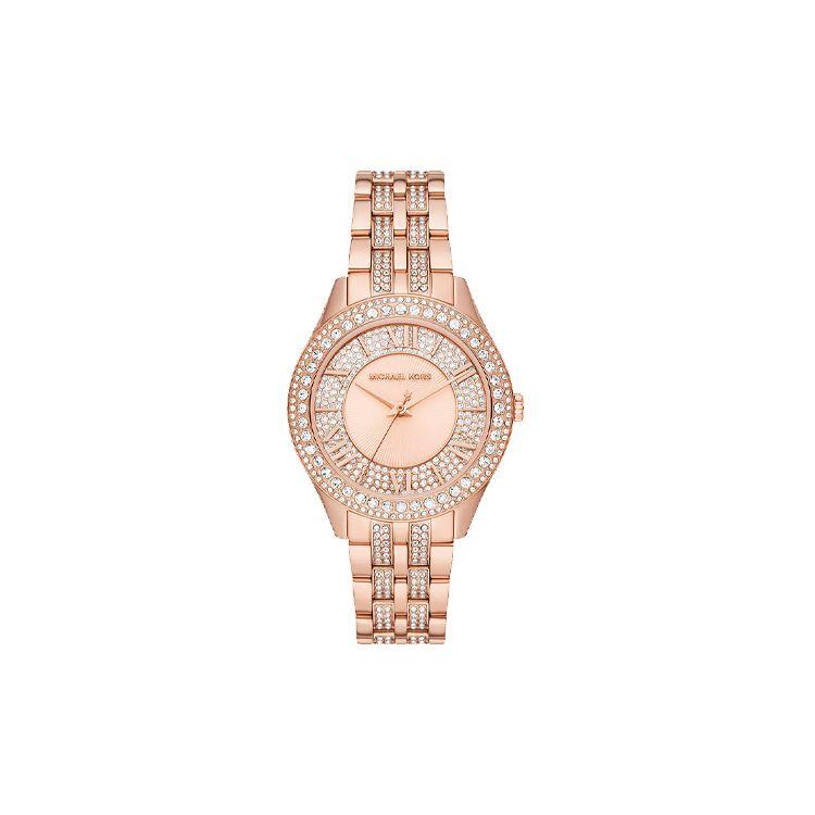 Michael Kors Harlowe Serie Uhr Quarzwerk Edelstahlarmband 38 mm Roségold Zifferblatt Damenuhren MK4710 Rose Gold Watch Dial