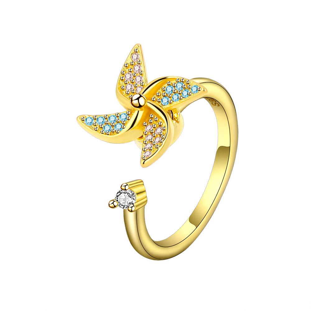 Mode Windmühlenblume Kristall Angstlinderung Drehbarer Ring Rotierend Verstellbar Anti-Stress Fingerring Fidget Metall Spinner resizable