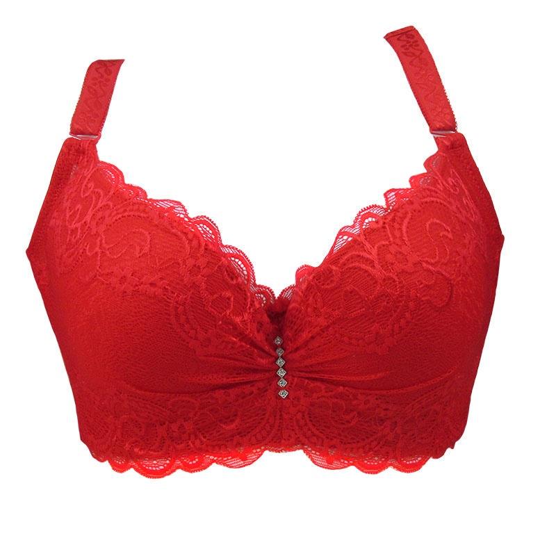 Dame Spitzen-BH Dessous Unterwäsche Push-Up gepolsterte Bügel Sexy Büstenhalter Push-Up-BHs 105D rot