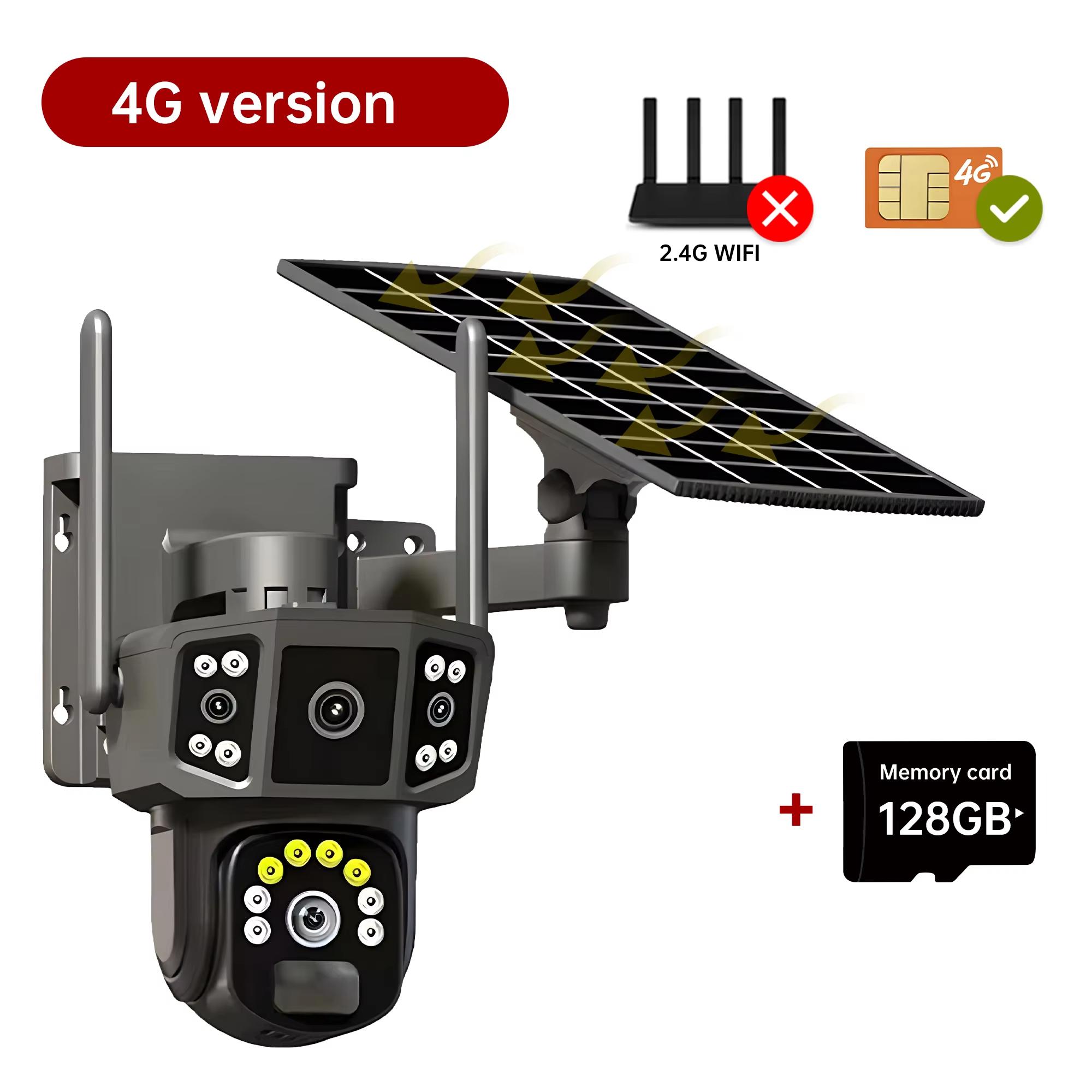 4K Dual Objektiv 4G SIM Solar Kamera 8MP HD PTZ Auto Tracking Außen Sicherheit Überwachung Drahtlose WIFI Solar CCTV IP Kameras V380 4G Cam Add 128G