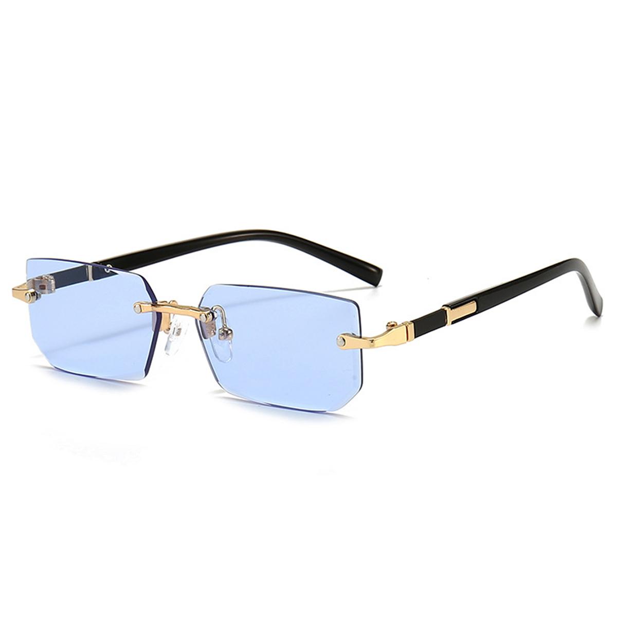 Neue Europäische und Amerikanische Business-Stil Herren Randlose Mode Sonnenbrille Metallverzierte Sonnenbrille Weibliche Persönlichkeit Gelee-farbene Sonnenbrille. blau