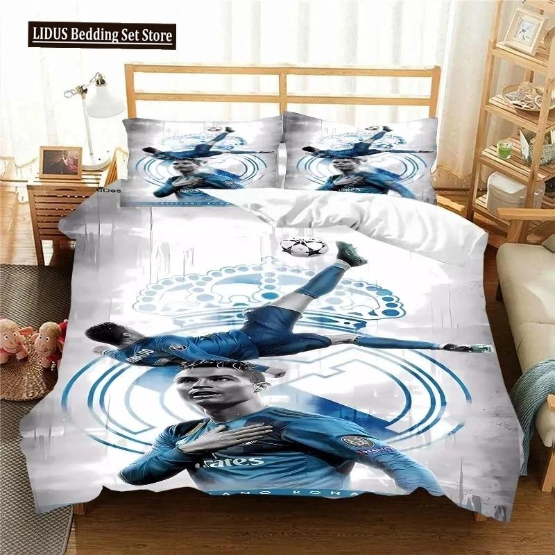 Fußballstar CR7 Fußball Bettwäscheset Jungen Mädchen Einzel- Doppelgröße Bettbezug Kissenbezug Bett Jungen Erwachsene Mode Heimtextilien AU Queen 210x210cm