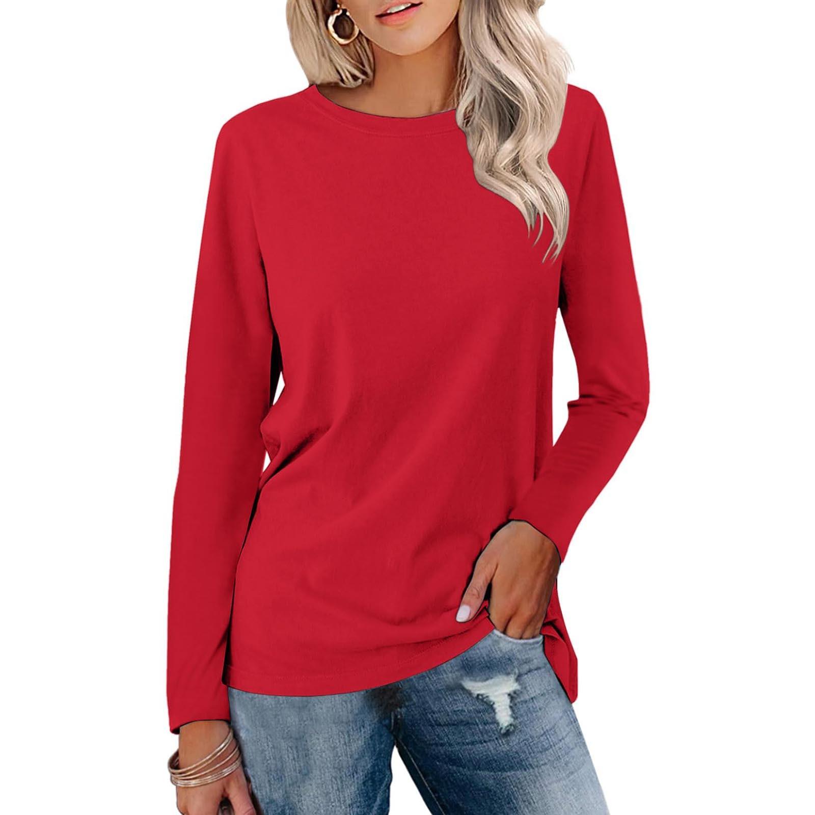 Damenmode Casual Langarm Rundhals Pullover Top Bluse XXXXXL rot