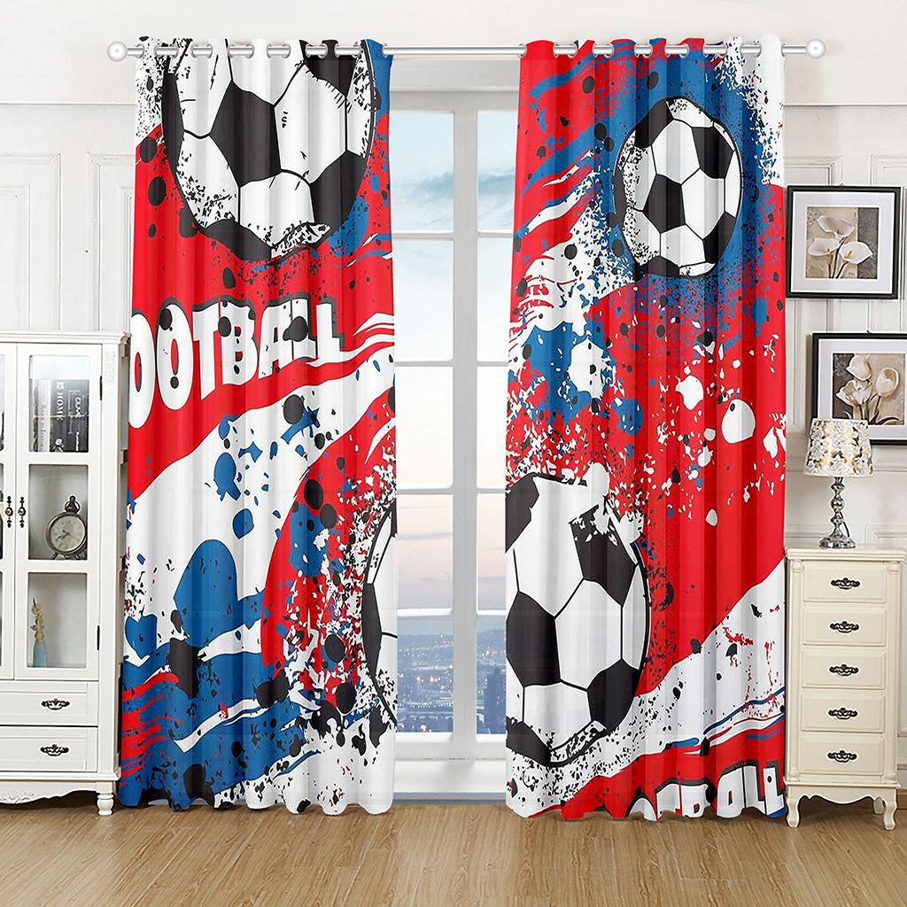 Fußbälle Fußball Design Azurblaue Vorhänge Fensterdekoration Vorhänge Fenster Vorhänge Geeignet für Wohnzimmer Schlafzimmer Kinderzimmer Heimdekoration 2x50W130H(CM)&Grommet Top
