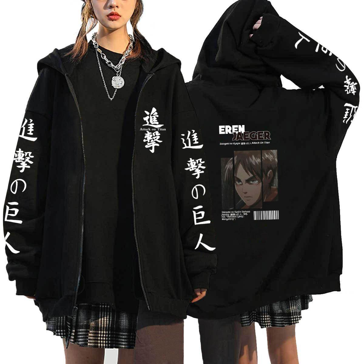 Anime Angriff auf Titan Hoodies Männer Frauen Harajuku Manga Grafik Cartoon Reißverschluss Mäntel Jacken Streetwear Sweatshirts Unisex Tops männliche Paar Kleidung L