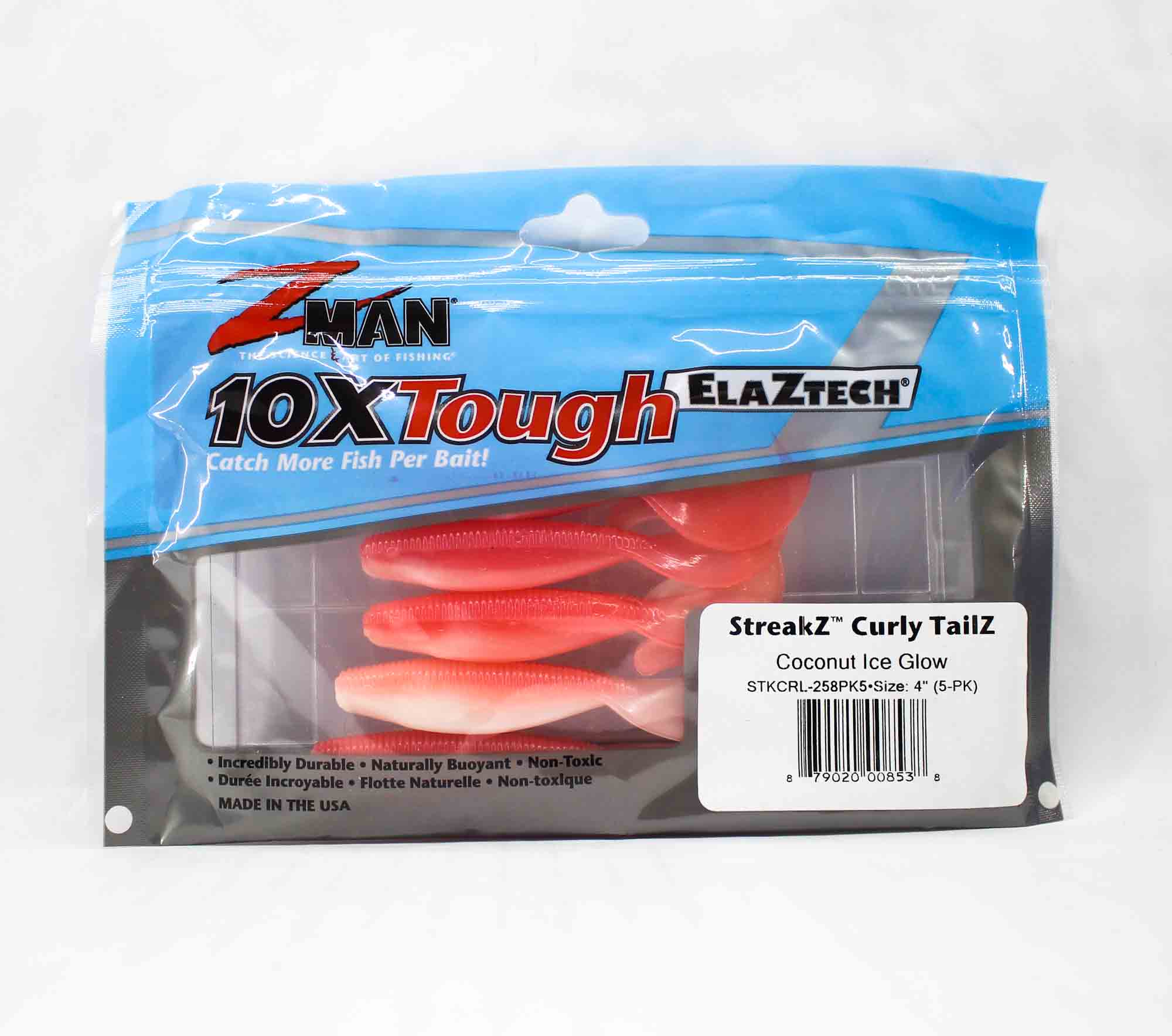 Zman Soft Lure StreakZ Curly 4 Zoll 5/Pack Coconut Ice Glow (8538)