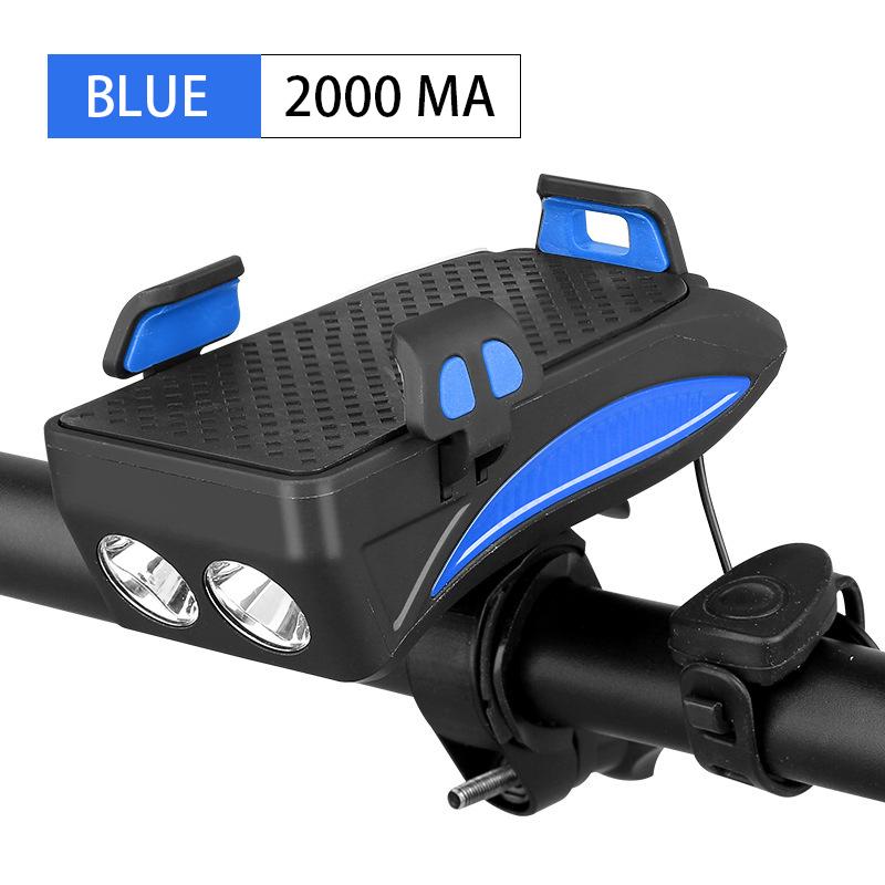 2000/4000 mAh Power Bank Handyhalterung mit Fahrrad-Frontlicht, Lautsprecher, Hupe, Outdoor-Reiten 2000mah blau