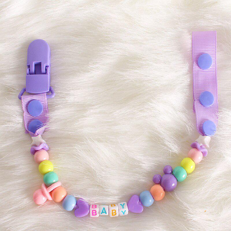 Baby Schnuller Clips Neugeborene Perlen Anti-verloren Kette Spielzeug Neugeborene Baby Dummy Schnuller Clips für Beißring Brustwarzen Zahnpflege violett