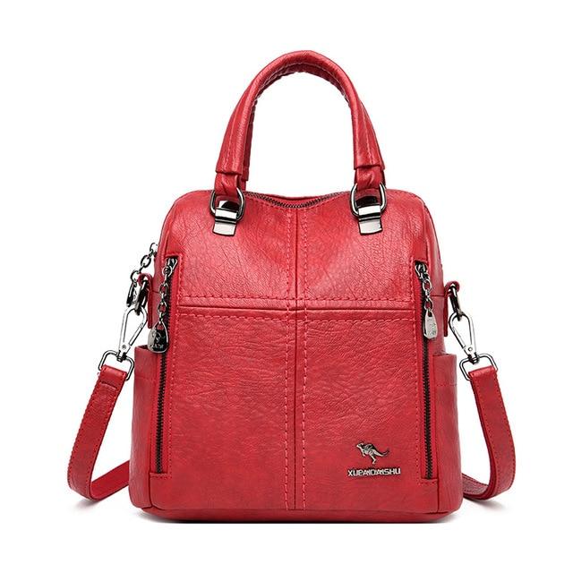 Neuer, hochwertiger Lederrucksack für Damen, Schultertaschen, Multifunktions-Reiserucksack, Schultaschen für Mädchen rot