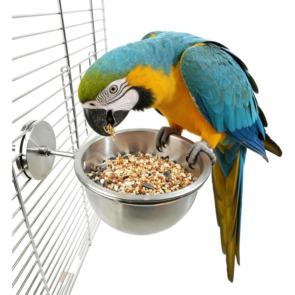 Anti-Diebstahl Edelstahl Papageien Futterbecher mit Sicherungsschnalle - Vogel Futter- und Wassernäpfe, Vogelkäfig Zubehör für Wellensittich, Papagei & Kleintiere L