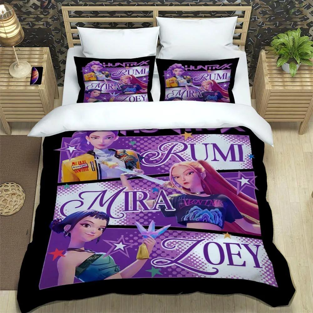 Kpop Dämonenjäger Bedruckte Bettwäsche-Sets Exquisites Bettwaren-Set Bettbezug Steppbett-Set Bettwäsche-Set Luxuriöses Geburtstagsgeschenk AU King(245*210cm)3pcs