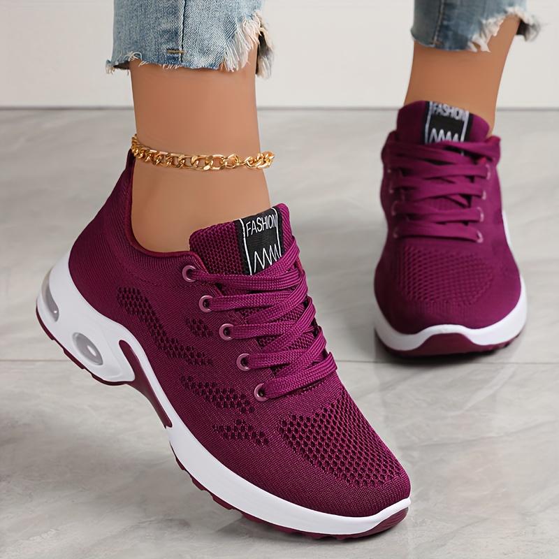 Damenschuhe 2025 Neuankömmling Übergröße Damenschuhe Grenzüberschreitende Lässige Gepolsterte Laufschuhe Atmungsaktive Weichsohlen-Sportschuhe für Damen 44 violett