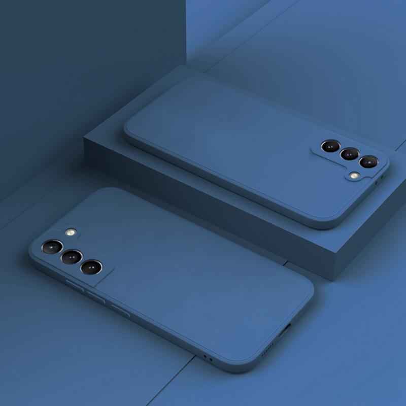 Luxuriöse quadratische Flüssigsilikon-Handyhülle für Samsung Galaxy S21 / S21 FE 5G / S21 Plus S21+ / S21 Ultra Soft Thin Cover Funda Samsung S21 blau