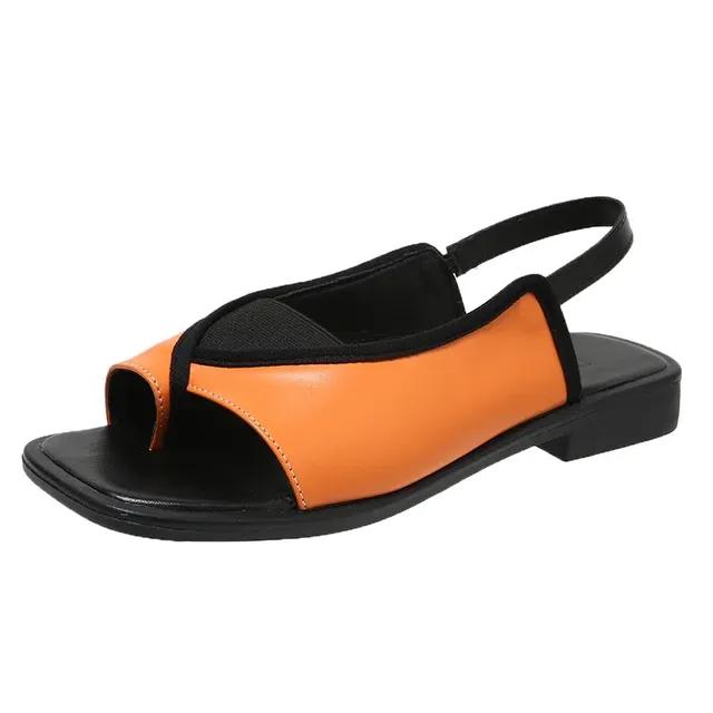 Damen Casual Vintage Sandalen Offene Spitze Strand Flache Sandalen Quadratischer Kopf Leopardenmuster Designer Schuhe Sommermode Weiblich 36 orange