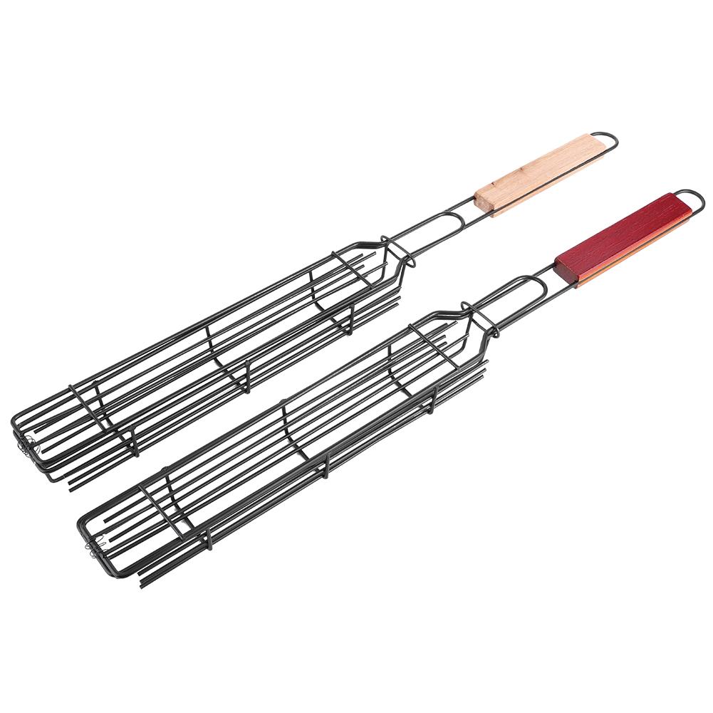 2 Stück Tragbarer BBQ Wurst Hot Dog Grillkorb Edelstahl Antihaft Grill Barbecue