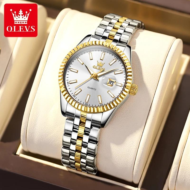 OLEVS Luxusmarke Elegante Damenuhr Wasserdicht Leuchtender Kalender Quarzuhr Exquisite Casual Damenuhr weiß