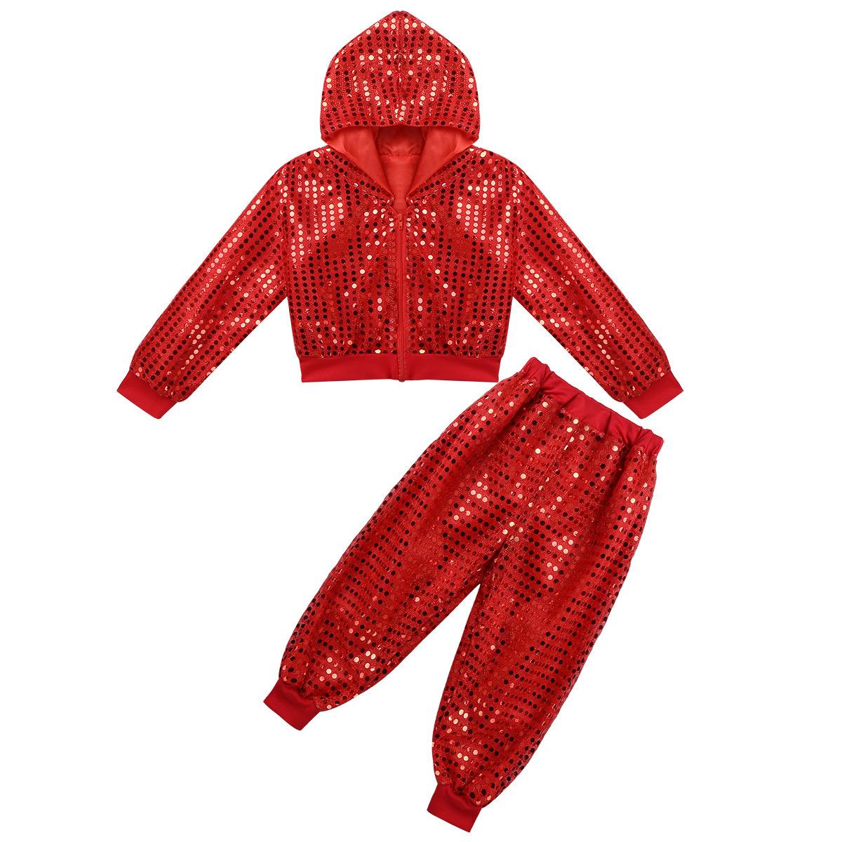 Kinder Kleidung Sets Dancewear Anzüge Kinder Mädchen Jungen Glänzende Pailletten Kleidung Hip Hop Dance Bühne Kostüme 5-6 Years rot