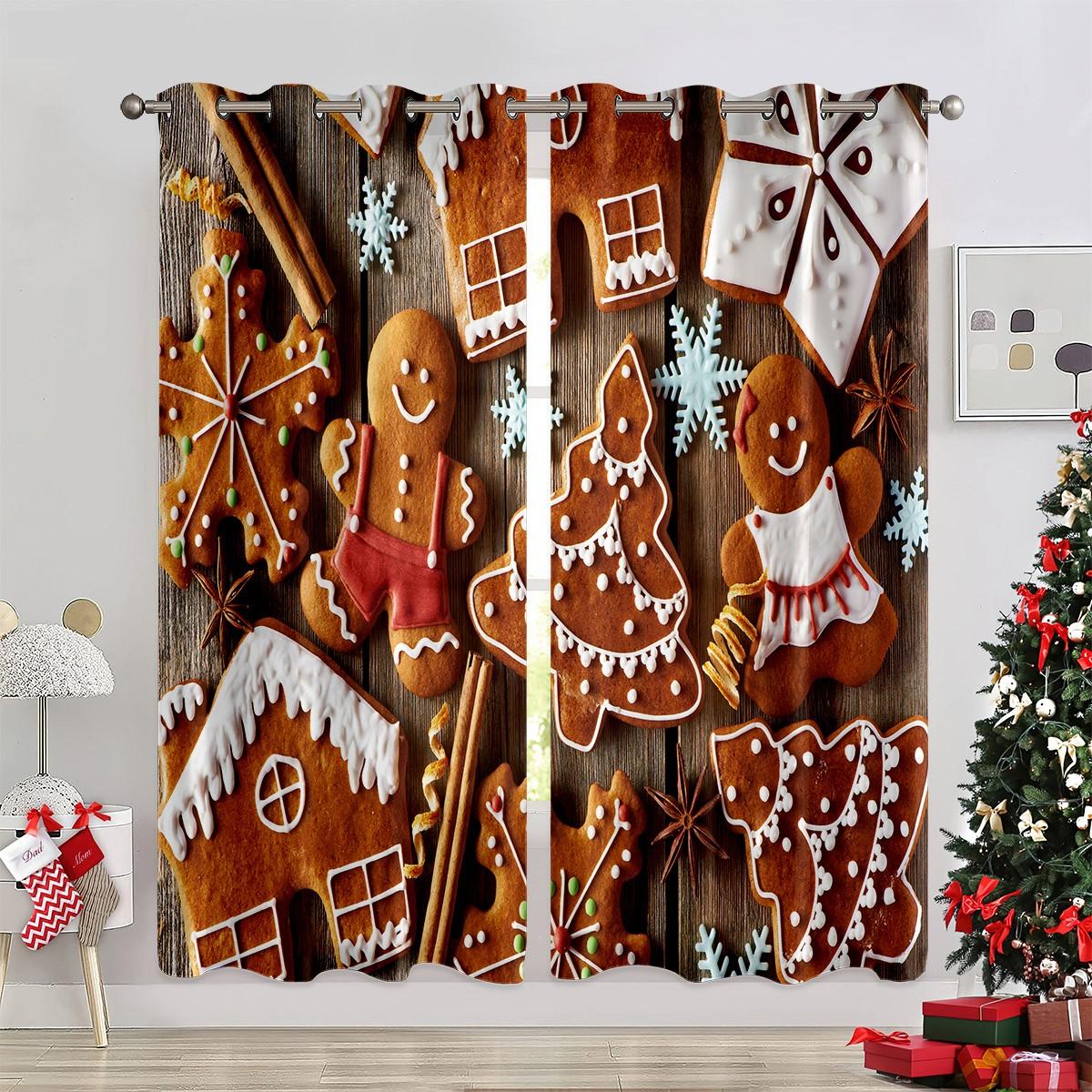 Weihnachtsdekoration Vorhänge Schneeflocken Weihnachtsbaum Dekoration Vorhänge Wohnzimmer Schlafzimmer Kamin Neujahr Vorhänge 100W130H(CM)40x51in&Grommet Top brown