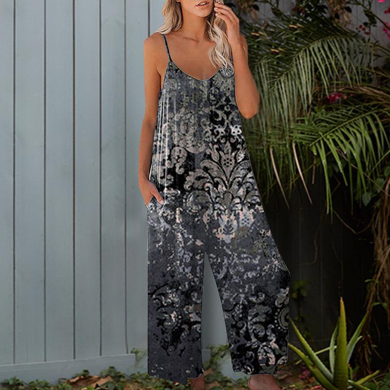 Bedruckter Damen-Overall, lässig, lockerer, verstellbarer Straps-Overall L