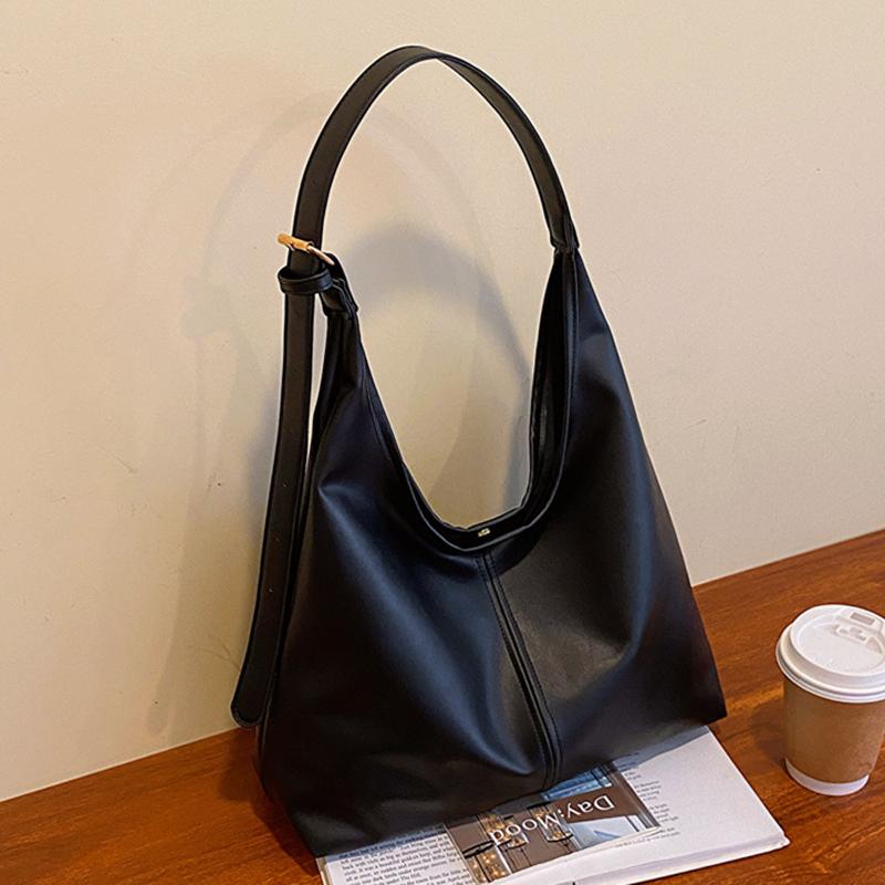 Vintage-Umhängetasche aus PU-Leder mit großem Fassungsvermögen für Damen, modische, weiche, einfarbige Umhängetasche für den Pendleralltag 35x12x38cm schwarz