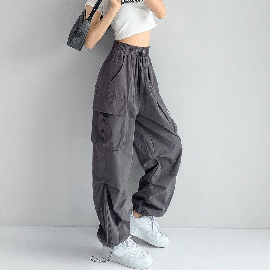 Frühling Casual Cargo Hosen Frauen Streetwear Fashion Elastische Taille Jogger Knöchel Länge Oversize frauen Hosen XXXL grau