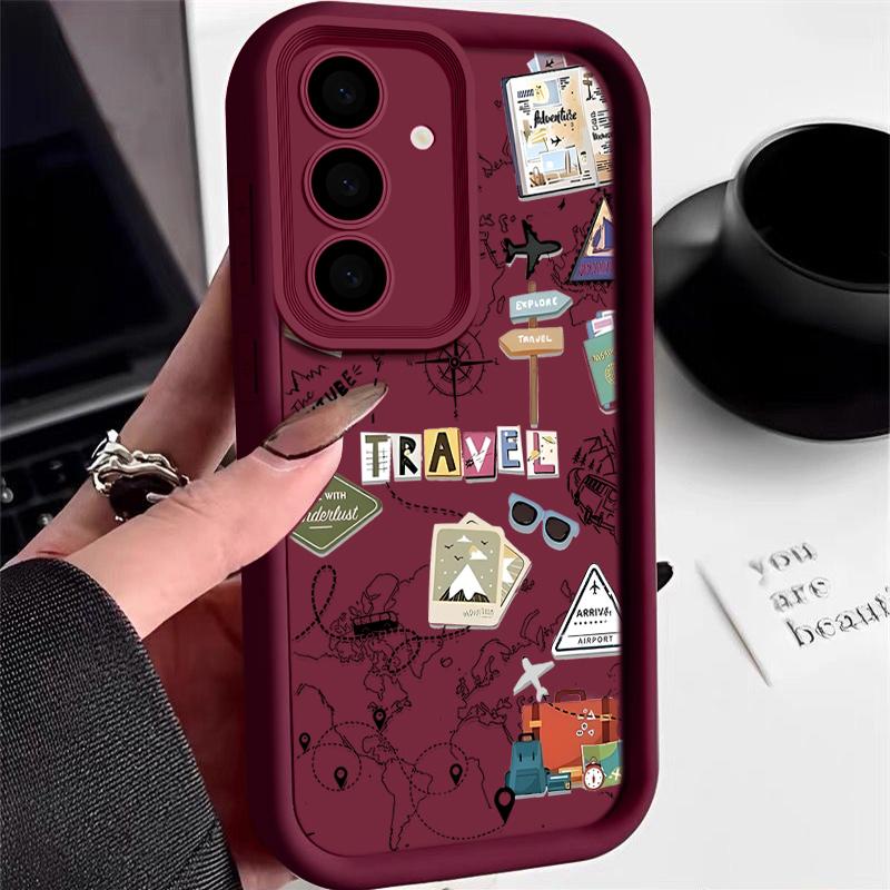 Reisekartenmuster Hülle Für Samsung Galaxy A17 A56 A36 A26 A55 A16 A15 A14 A54 5G A17 A37 A57 S25 FE S25 Edge S24 S22 S23 S26 Ultra Handyhülle Samsung Galaxy S24 wein rot
