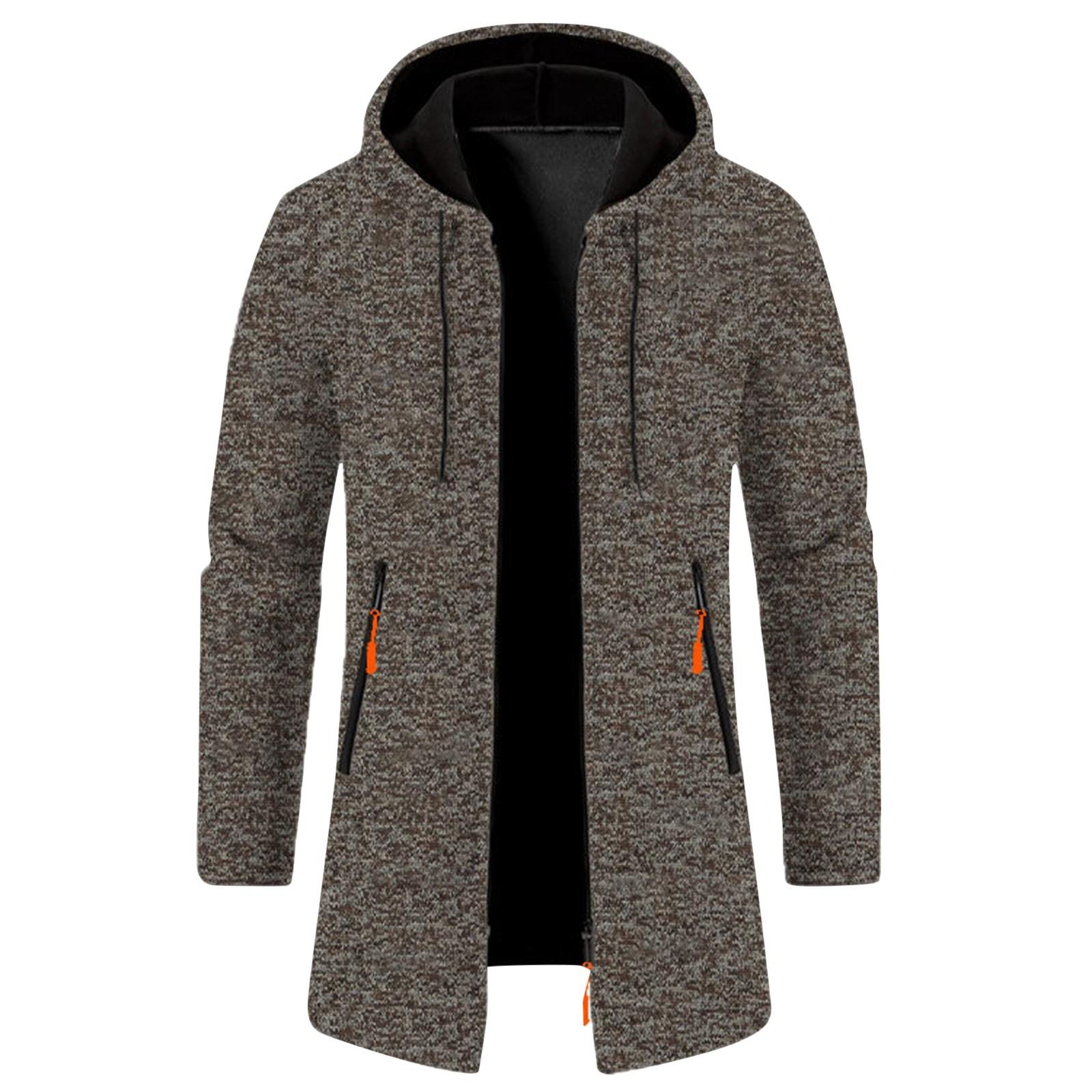 Herren Frühling Kapuzenpullover Mittellang Dünn Samt Lose Große Größe Pullover Jacke Strickjacke Top Jacke M kaffeebraun