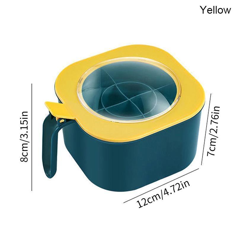 Gewürzdose, Gewürzbox mit Löffel, mehrere Fächer, Salz, Pfeffer, Gewürze, Gewürzbehälter, Gläser, Töpfe, Küchenzubehör gelb