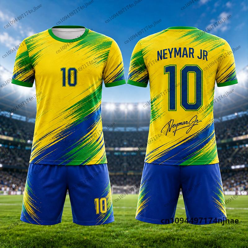 2-teilige Outfits Kinder Trainingsanzug Neymar #10 Aufdruck T-Shirt+Shorts Set Sport Fußballtrikot Anzug Freizeit Kinderkleidung 120