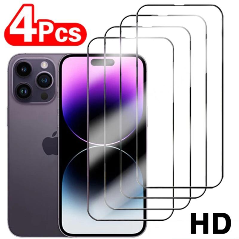 4 STÜCK Hartglas für iPhone 11 12 13 14 15 Pro XR X XS Max Displayschutzfolie für iPhone 15 14 Pro Max Plus SE 3 2020 Glas iPhone 13 Pro Max reinfarbig