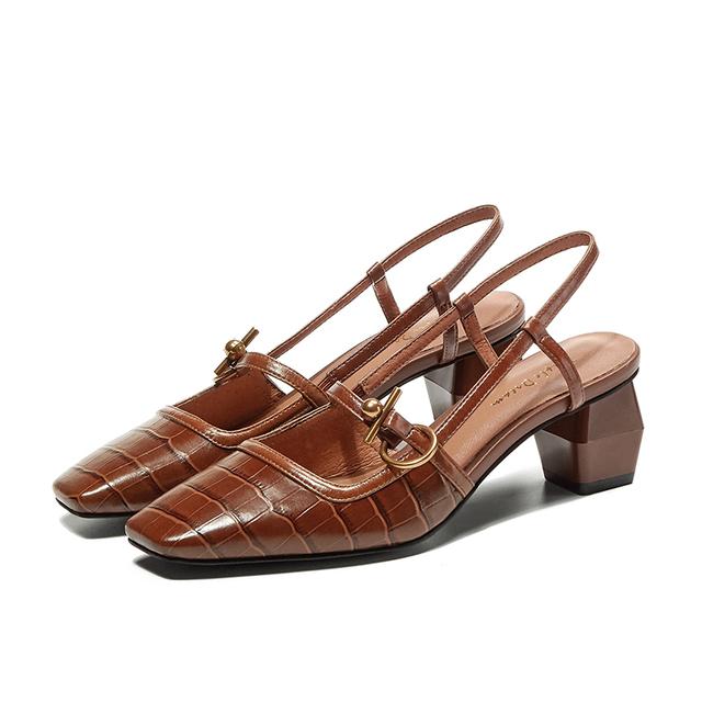 Frühjahr/Sommer Neue Echtes Leder Frauen Schuhe Square Toe Schnalle Riemen Pumps Frauen Sandalen Mary Jane Frauen Chunky Heels 42 braun