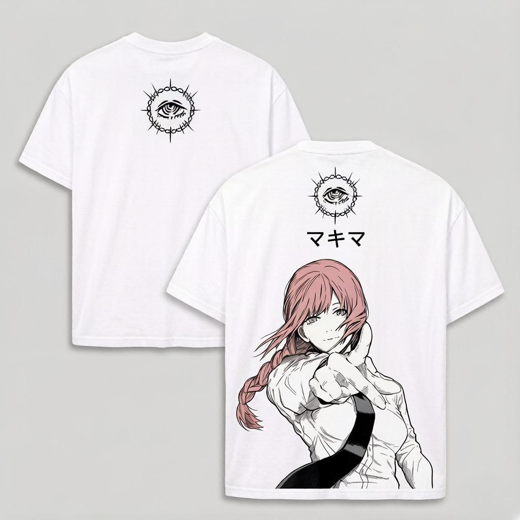 Makima Motorsäge Unisex Grafik T-Shirt Unisexga Harajuku Gewaschenes Oversized T-Shirt Unisex Damenbekleidung Baumwolle Kurzarm Lässige T-Shirts M