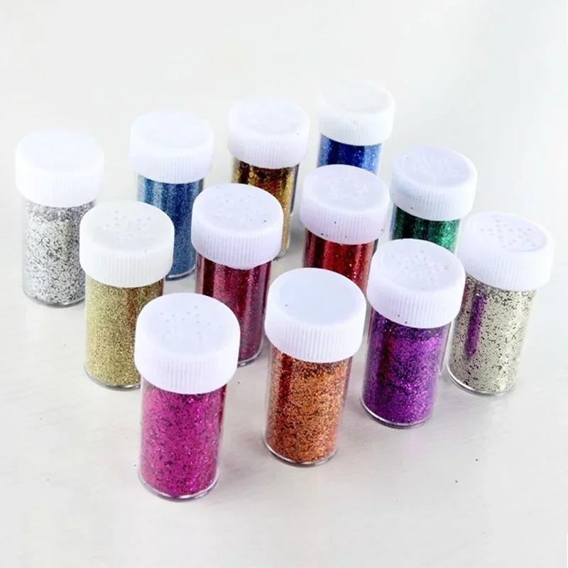 6 Flaschen zufällig gefärbtes Glitzerpuder Nailart Glitzerpuder DIY Handwerkzeug Zubehör Malerei Dekoratives Puder Random Color 6Pcs