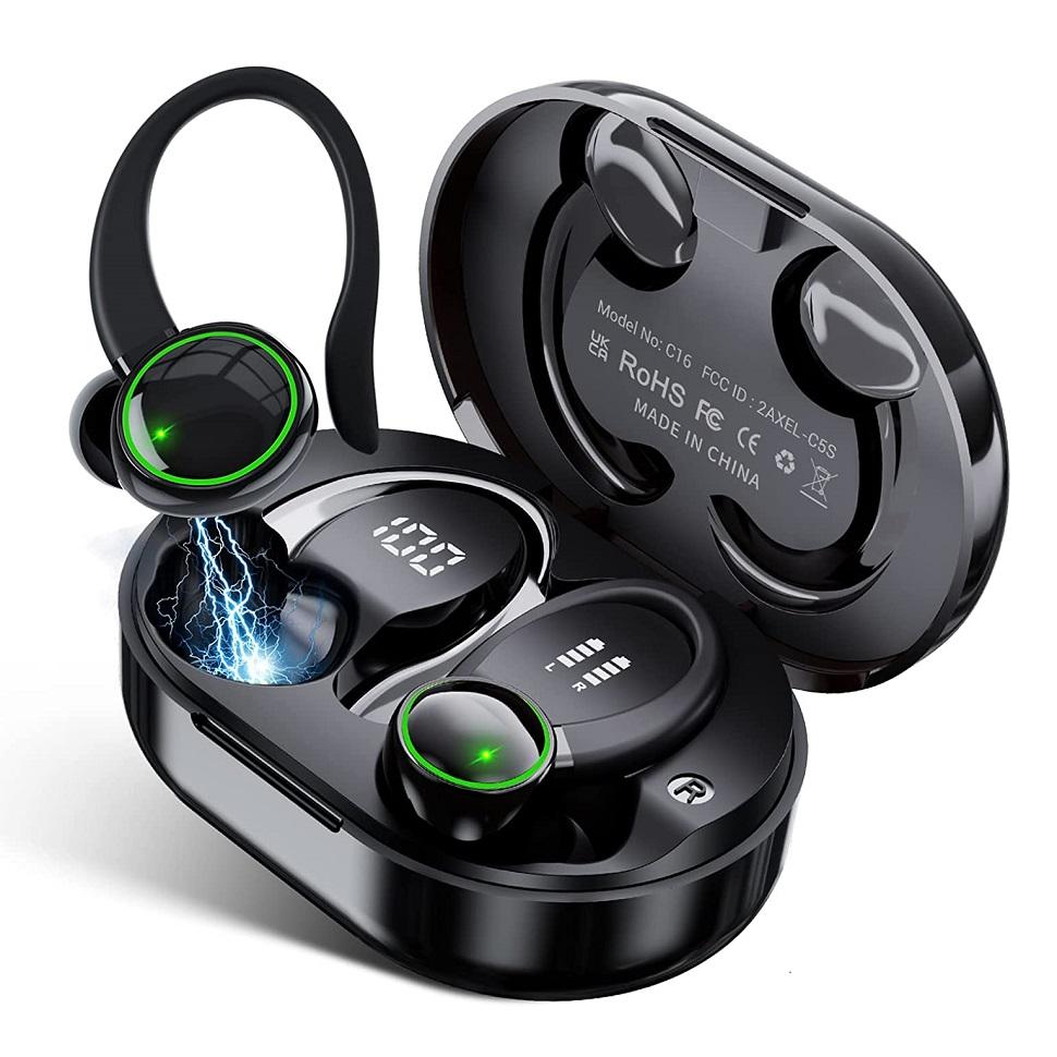 TWS Bluetooth 5,3 Ohrbügel-kopfhörer Sport Headsets Led Kopfhörer Drahtlose Ohrhörer Noise Reduction Mikrofon 48H HiFi Musik Zeit schwarz