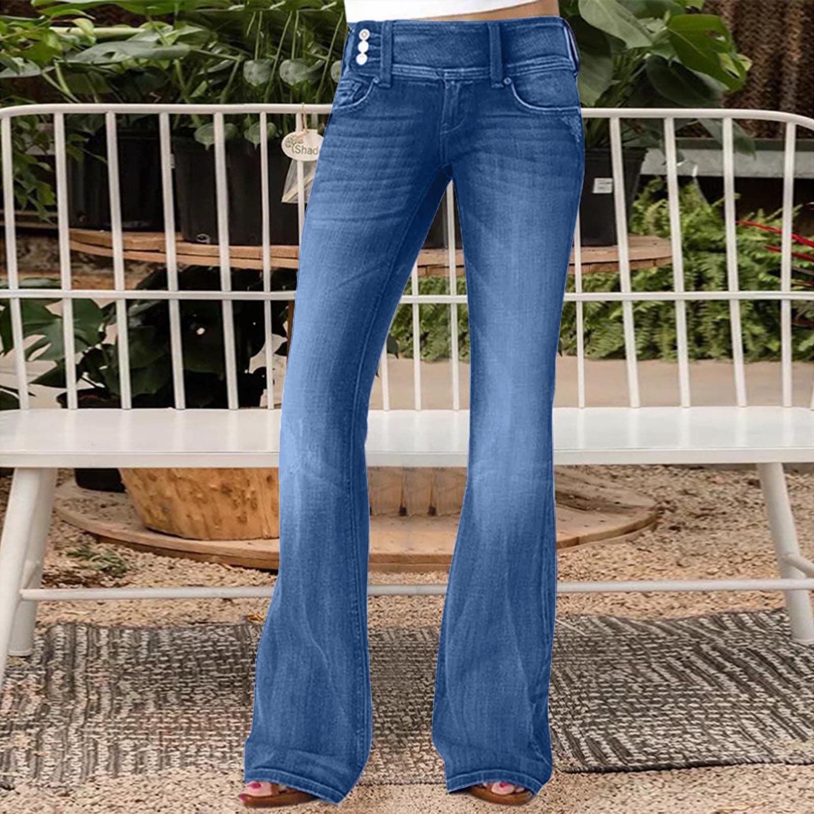 Jeans mit geradem Bein für Damen, zerrissener Saum, Jeans mit niedriger Taille für Damen, Jeans mit weitem Bein für Damen XL blau