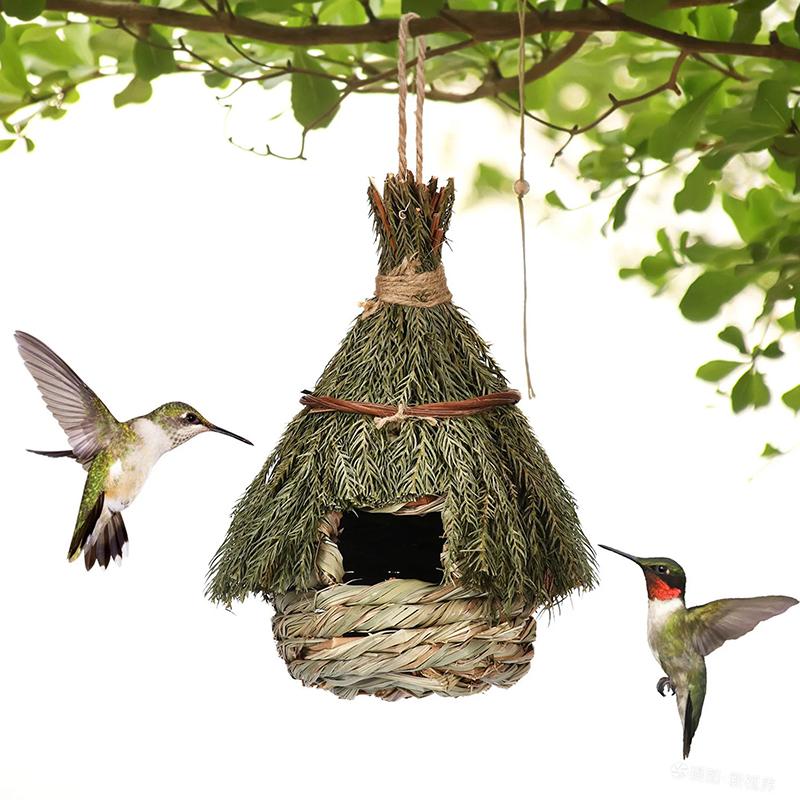 Einzigartiges Vogelhaus, komfortables Vogelhaus, handgewebtes Naturgras-Kolibri-Haus für Garten, Außendekoration, Fensterversteck 30*20cm