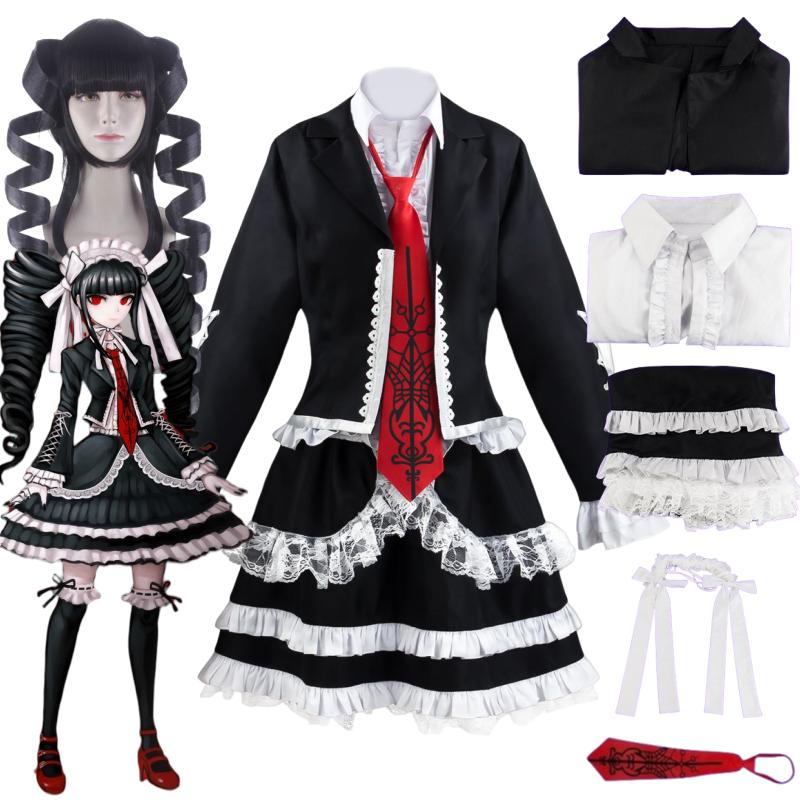 Anime Danganronpa Celestia Ludenberg Yasuhiro Taeko Cosplay Kostüm Perücke mit Kleid inklusive Hemd Krawatte Socken Outfits Halloween XXXL-(Costume+Wig)