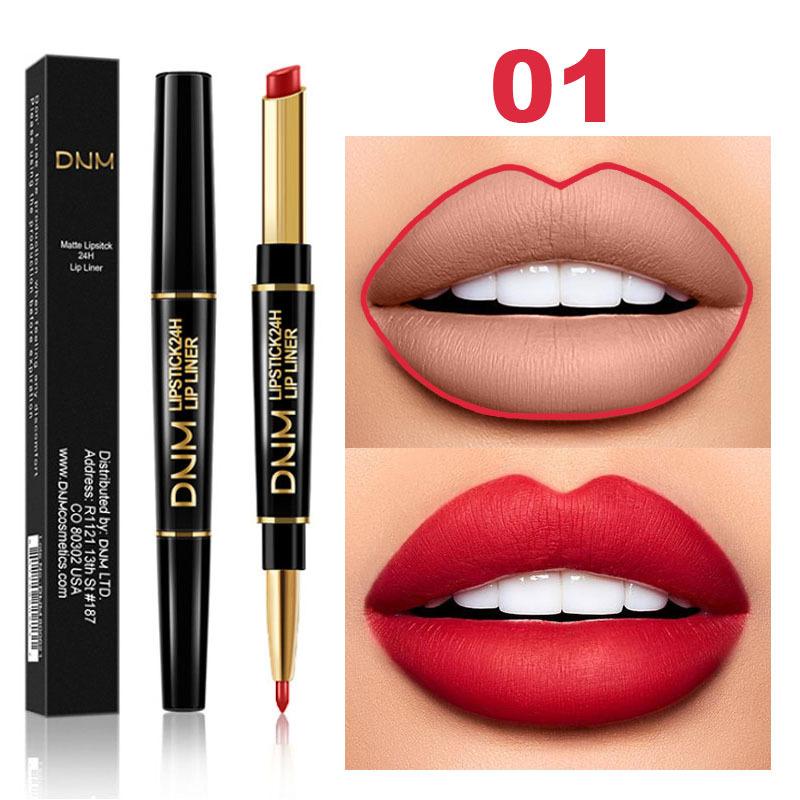 DNM 12 Farben natürlicher Lippenstift, 2-in-1 wasserfester, feuchtigkeitsspendender Lippenstift, Lippenanalysator, Make-up-Tools, Kosmetik 01