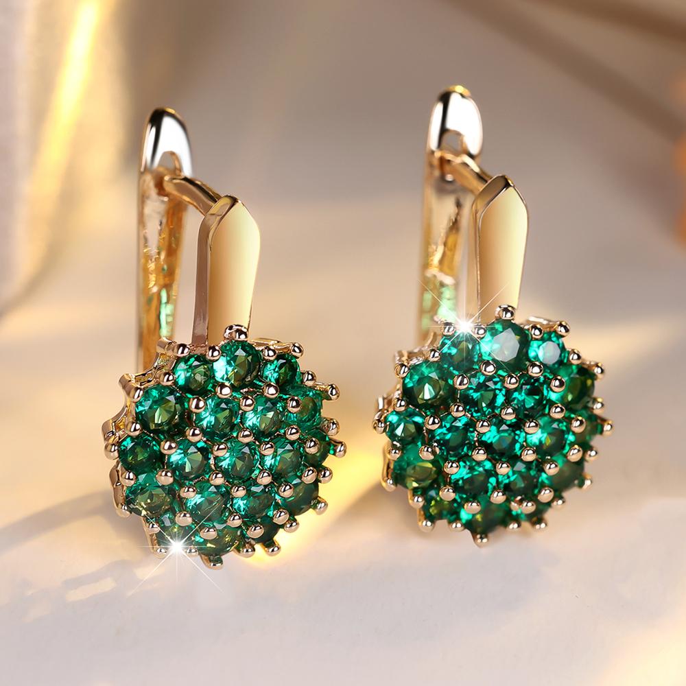 Luxus Rose Gold Farbe Shiny Blau Zirkon Blume Baumeln Ohrringe für Frauen Hochzeit Partei Schmuck gold/grün