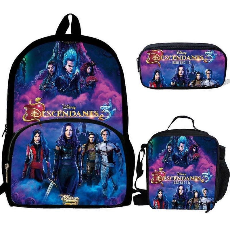 Schultasche Descendants 3 Druck Schulrucksack für Jugendliche Jungen Mädchen Studenten Reise Buchtasche Schultaschen 3-teiliges Set