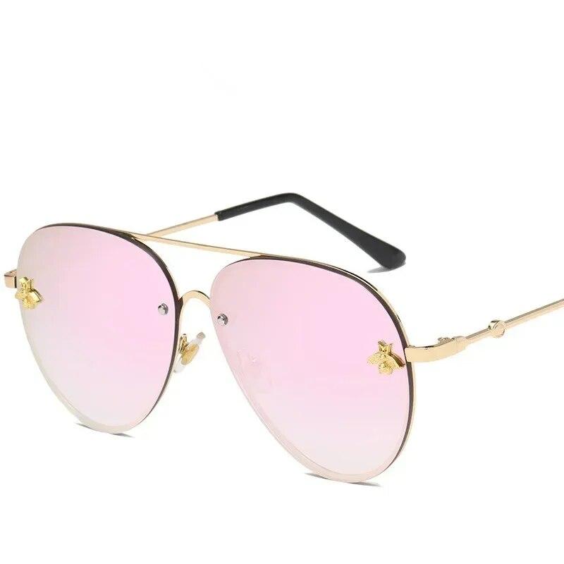 2024 mode Luxus Randlose Metall Rahmen Bee Sonnenbrille Frauen Männer Vintage Runde Übergroßen Spiegel Sonnenbrille Marke Designer UV400