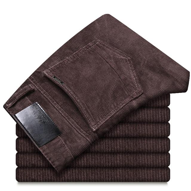 6 Farben Herren Dickes Cord Freizeithose Winter Neuer Stil Business Mode Stretch Regular Fit Hose Männliche Markenkleidung 29 braun