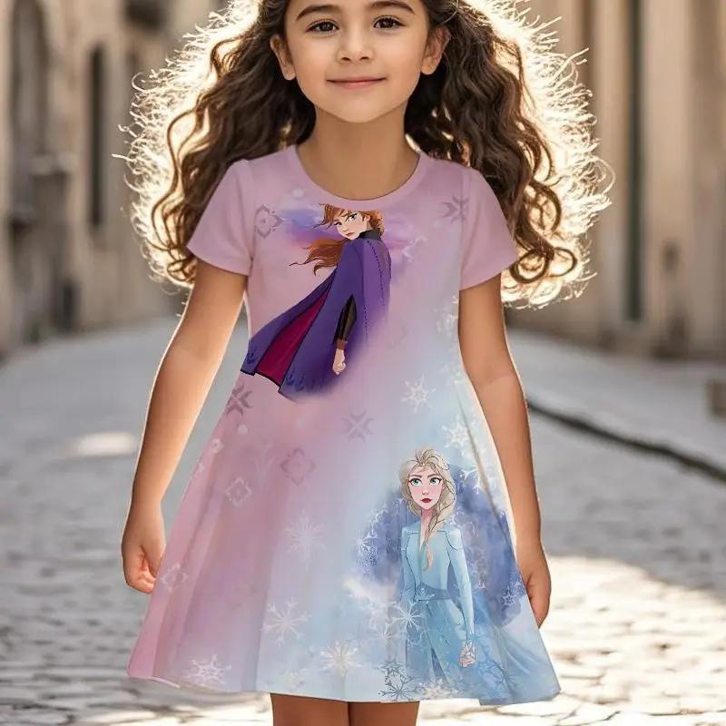Disney Die Eiskönigin Prinzessin Elsa Mädchen Sommerkleid Anime Kinderkleider Kleidung Rock Mode Lässiges Outfit 150 brown