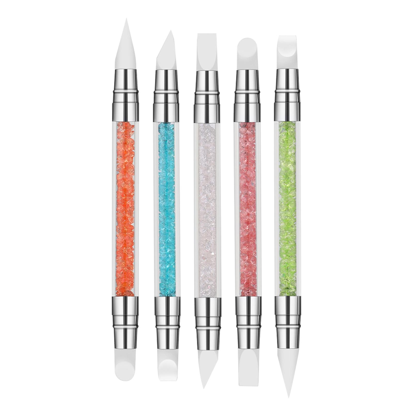 5PCS doppelseitige Silikon Nagel Stift Strass Stange Nagel Gel Stift Carving Nail art Werkzeug Set für Nagel 0 bunt