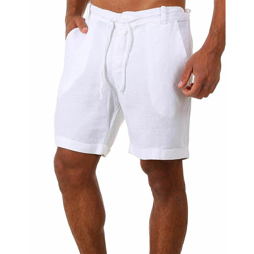 Neue männer Baumwolle Leinen shorts Hosen Männlichen Sommer Atmungs Einfarbig Leinen Hosen Fitness Streetwear S-3XL XL weiß