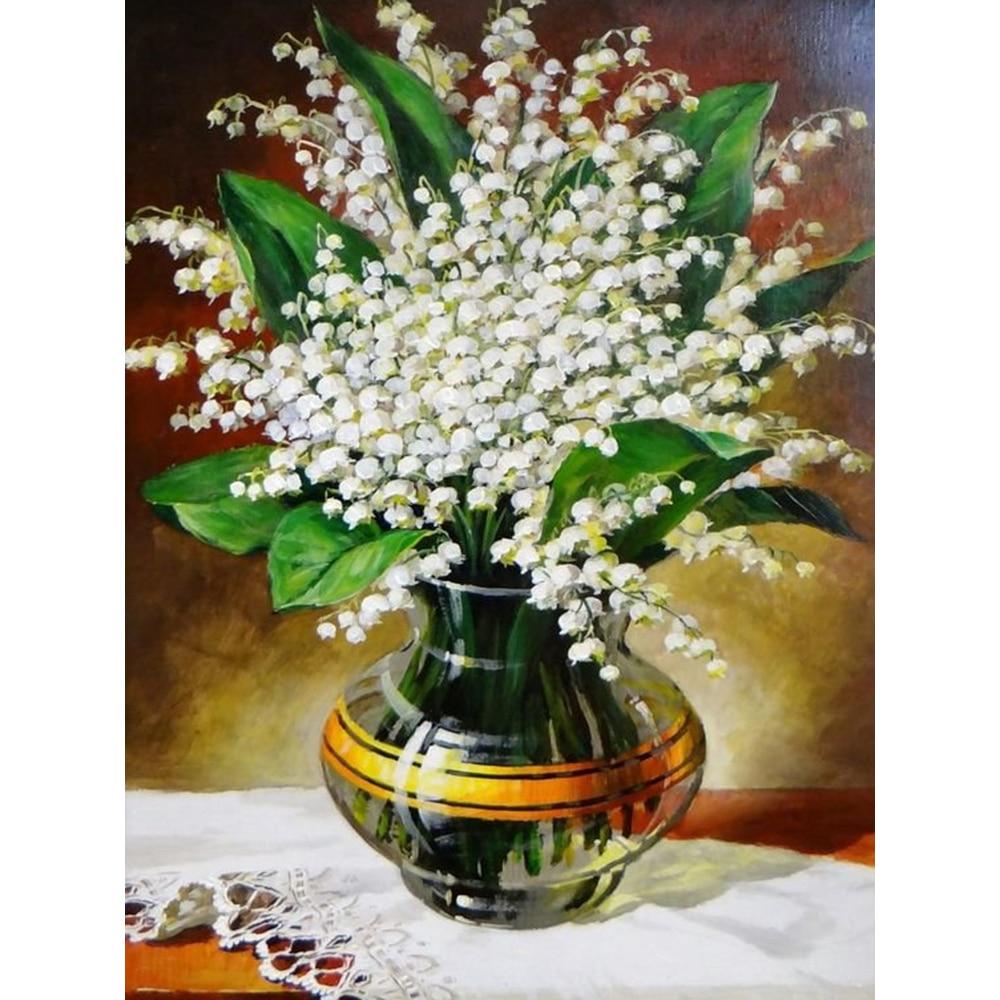 Diamant-Mosaik-Blumen-Maiglöckchen-Diamant-Malerei, Diamant-Stickerei, Blumen-Perlen-Tapete 50X70CM