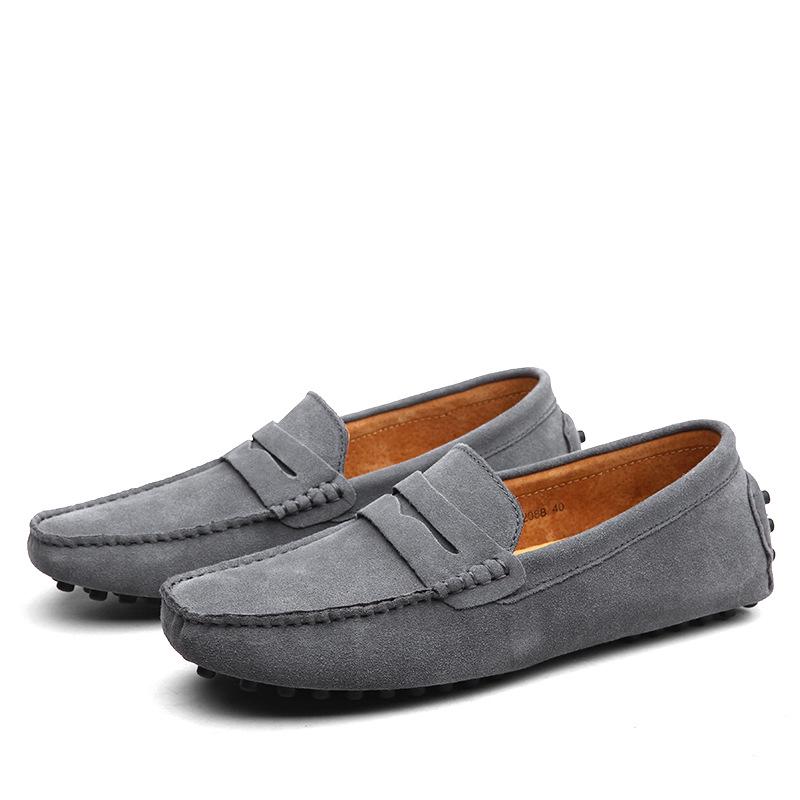 Mode Hohe Qualität Herren Slipper Handgefertigt Wildleder Echtleder Mode Herrenschuhe Flach Komfort Fahrschuhe Leichtgewicht Slip-on Freizeitschuhe 43 grau