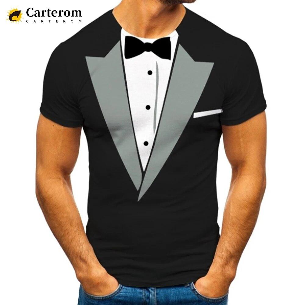 Gefälschter Anzug 3D-bedrucktes T-Shirt Smoking Retro Krawatte Anzug Muster Modetrend Lustiges T-Shirt Männer Personalisiertes Casual T-Shirt S